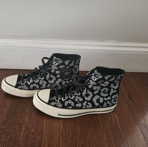 Black and silver leopard print Converse sneakers